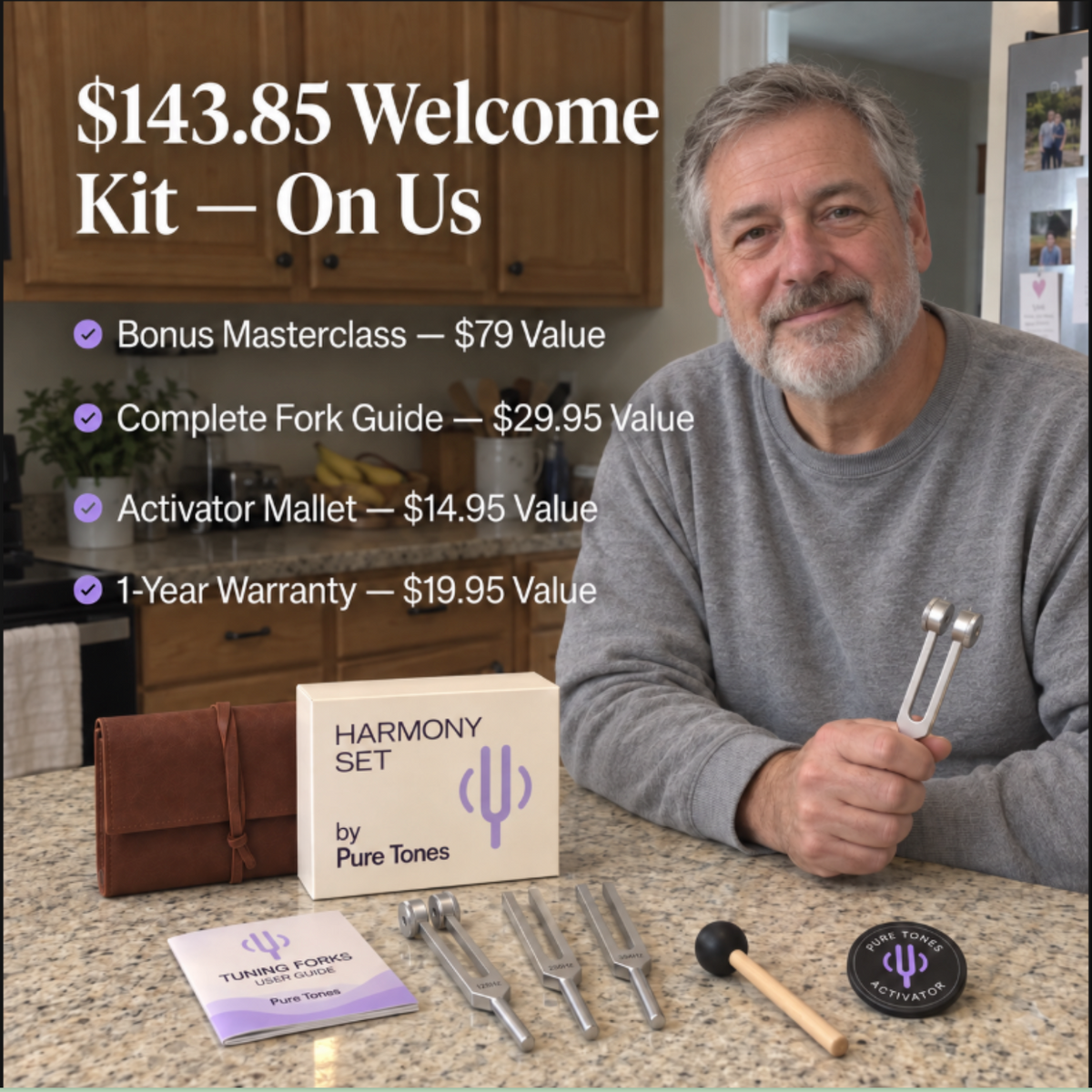 Pure Tones Harmony Set welcome kit with tuning forks and included extras
